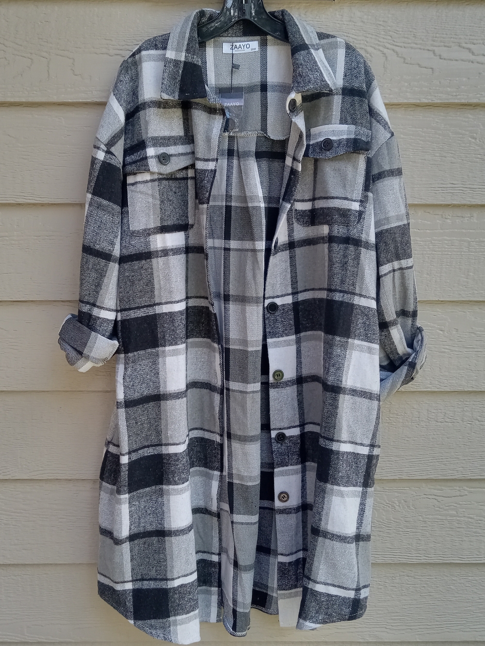 Black & White Plaid  Long Length Shacket Women's Plus Size 20W